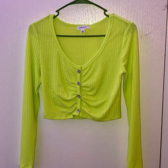 Neon Button Up Long Sleeved Crop Top - Picture 1 of 6